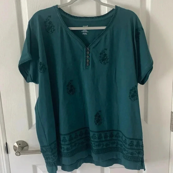 Pure Jill embroidered buttoned, V-neck T 100% cotton size large - Picture 1 of 9